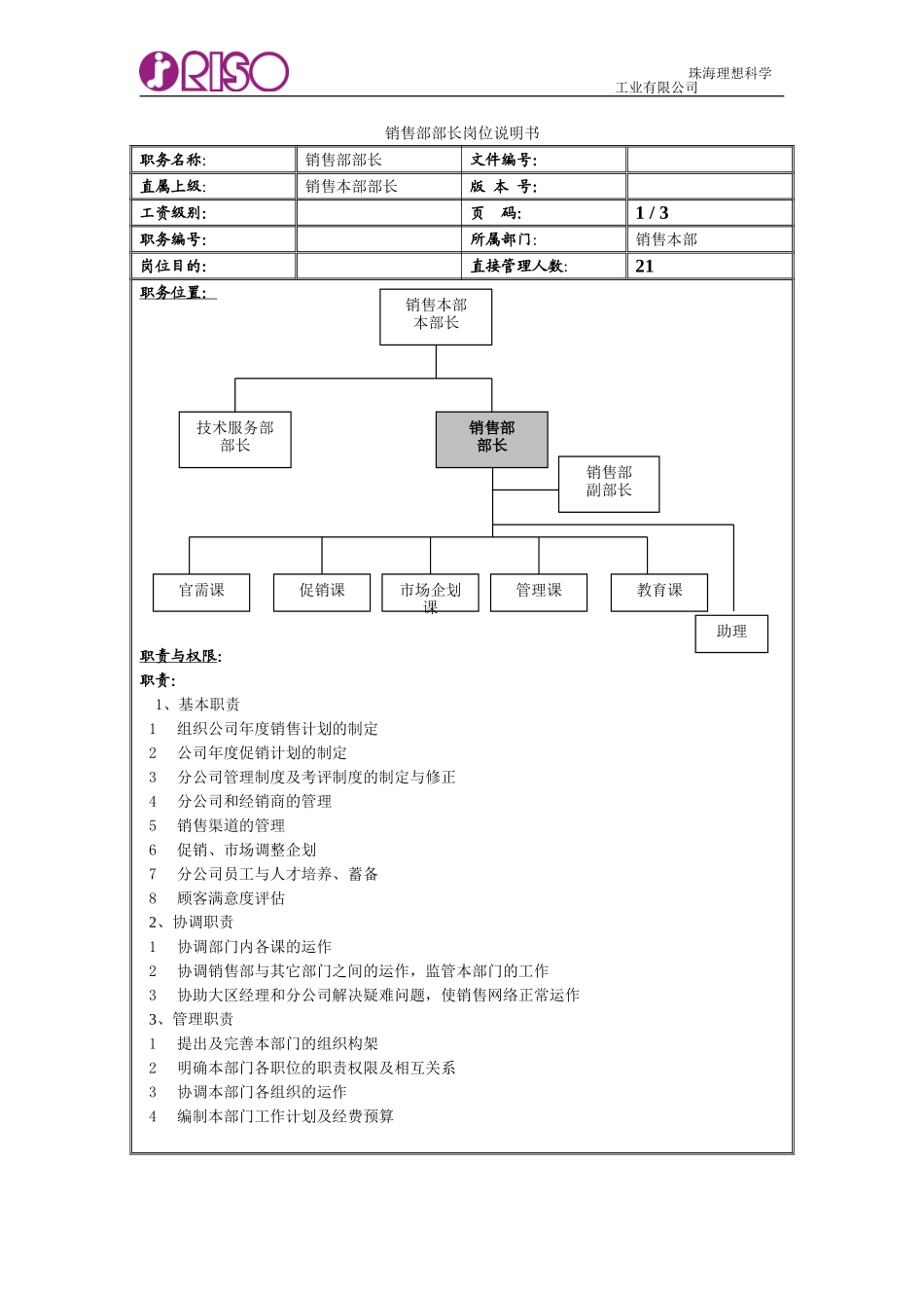 RISO岗位说明书部长02.doc_第1页