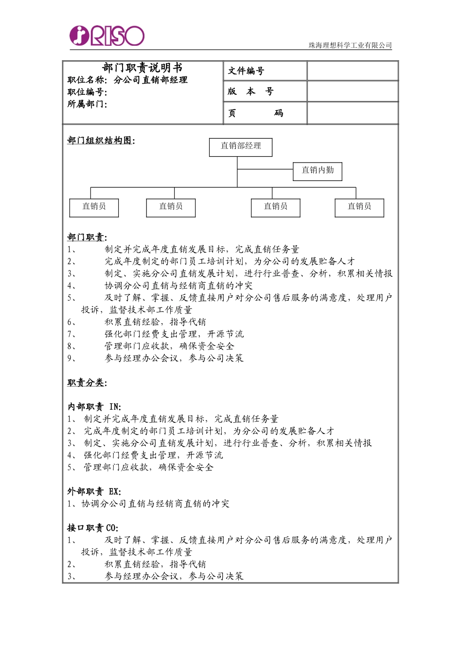 南京分公司部门职责说明书.doc_第1页