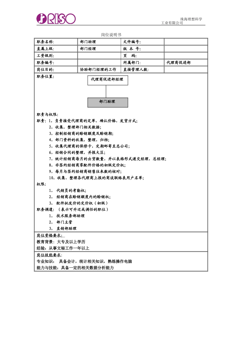 南京分公司岗位说明书（代销部门助理）.doc_第1页