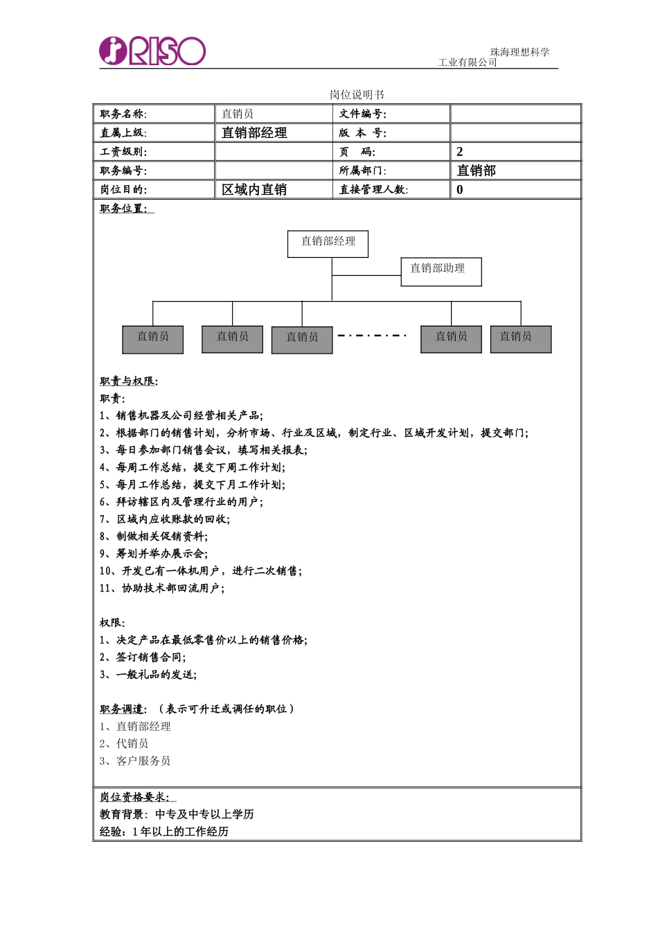 直销员岗位说明书.doc_第1页
