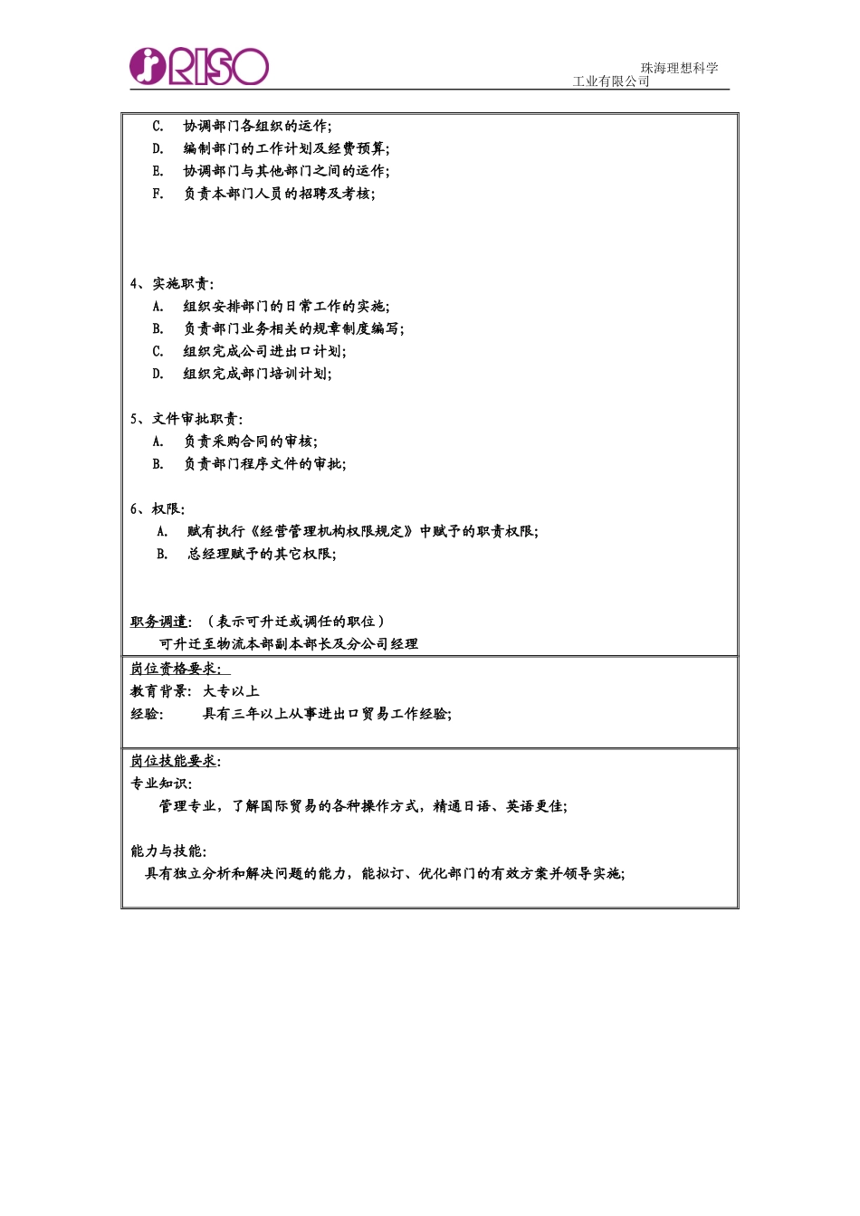 RISO岗位说明书（进出口部部长）.doc_第2页