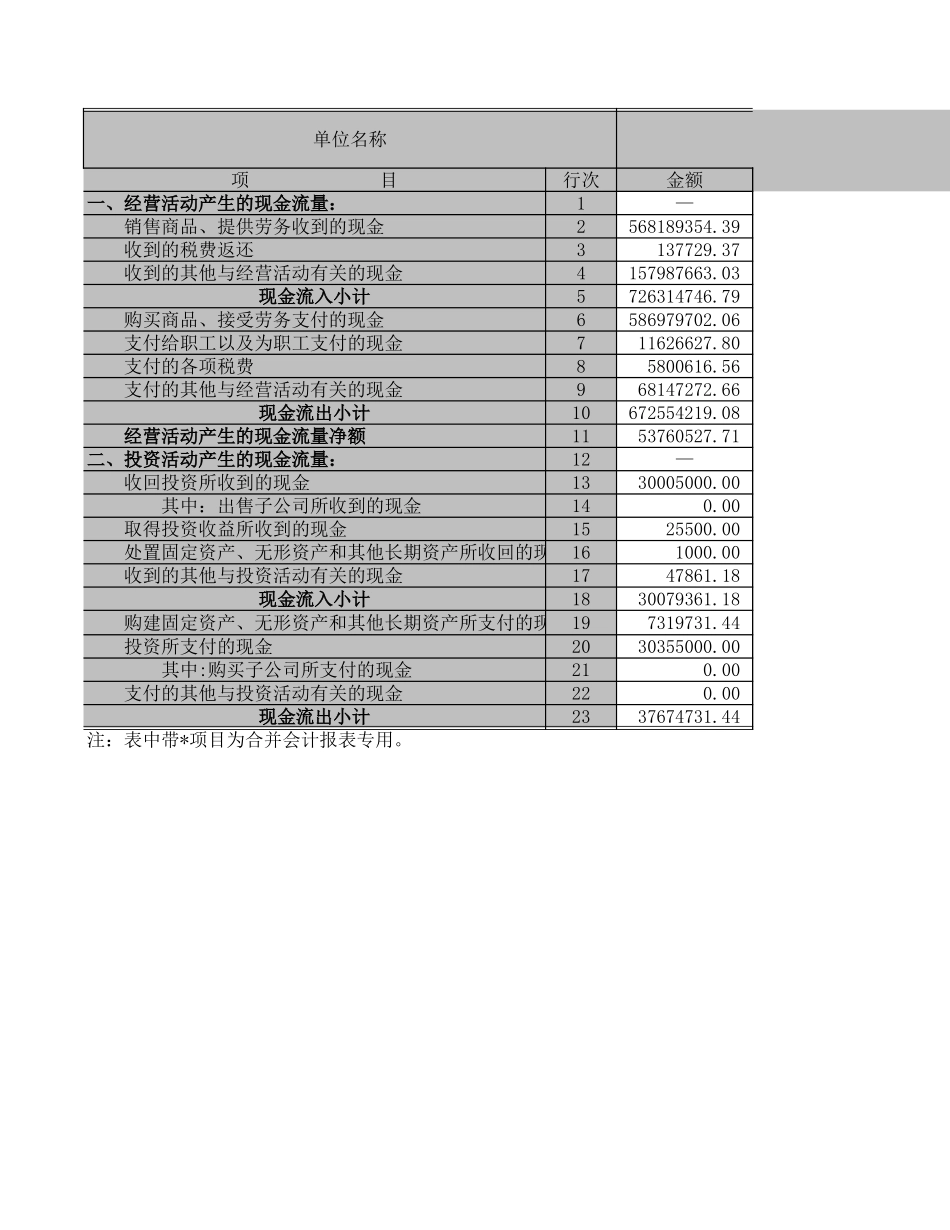 现金流量表－2003－物流合并及子公司.XLS_第1页
