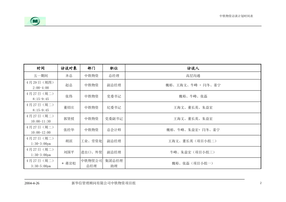 中国铁路物资总公司访谈计划时间表-方案二.doc_第3页