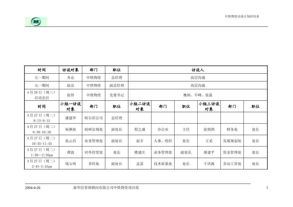 中国铁路物资总公司访谈计划时间表-方案三.doc_第3页