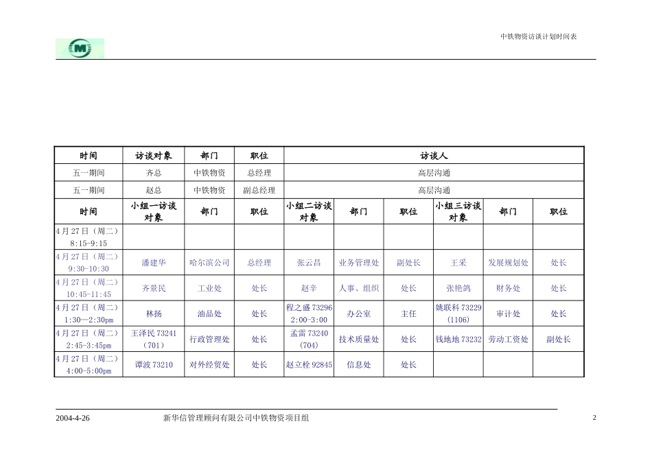 中国铁路物资总公司访谈计划时间表-实时调整表2.doc_第3页