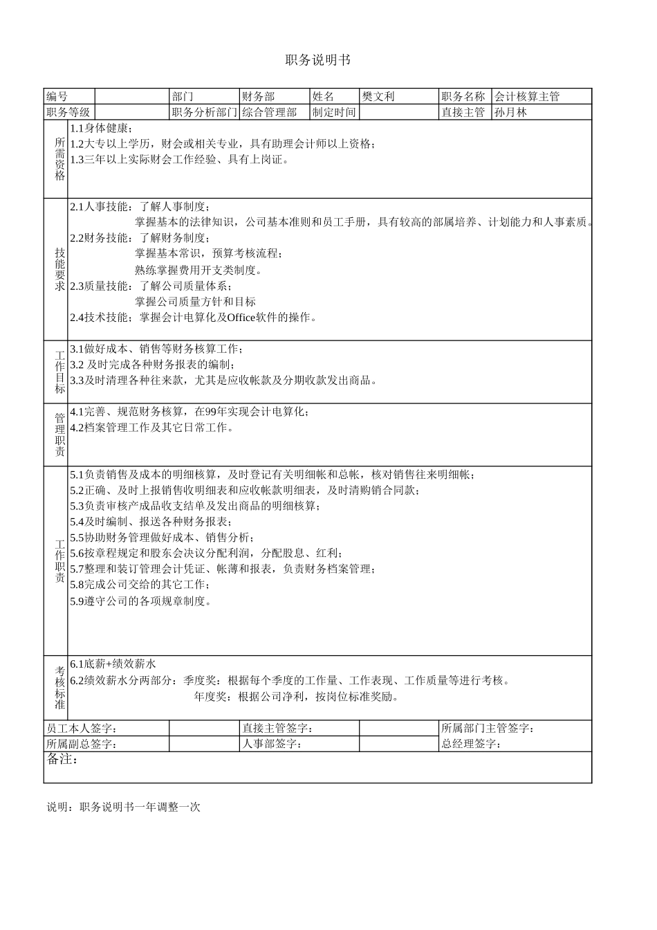 财务部职务说明2000-1.xls_第1页