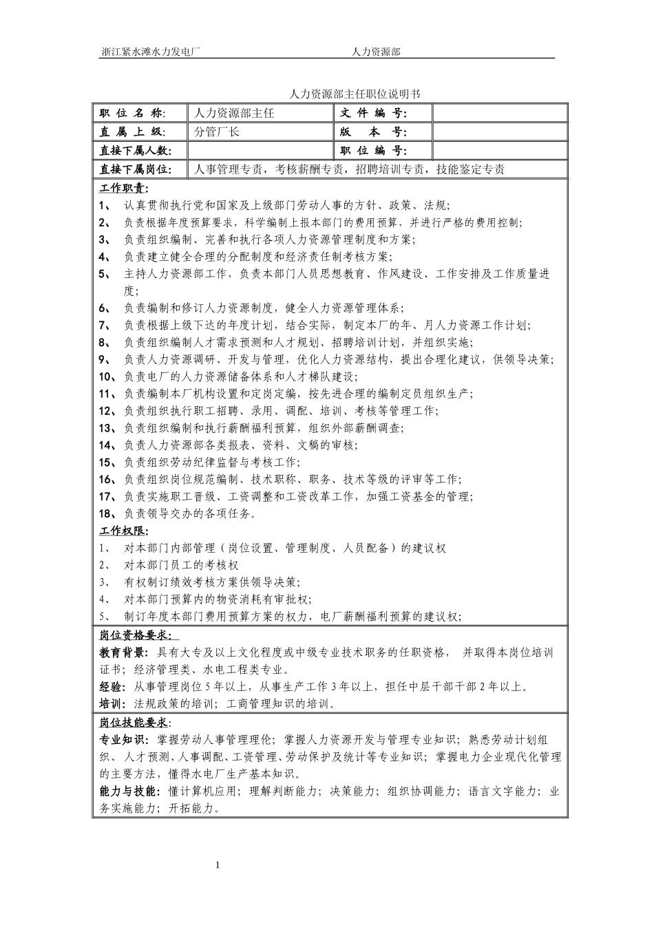 人力资源部职位说明书.doc_第1页