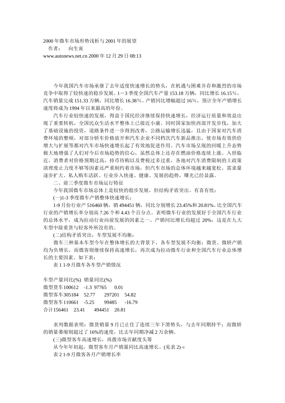 2000年微车市场形势浅析与2001年的展望.doc_第1页
