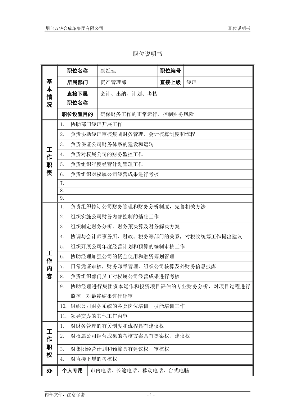 2资产管理部_副经理_职位说明书.doc_第1页