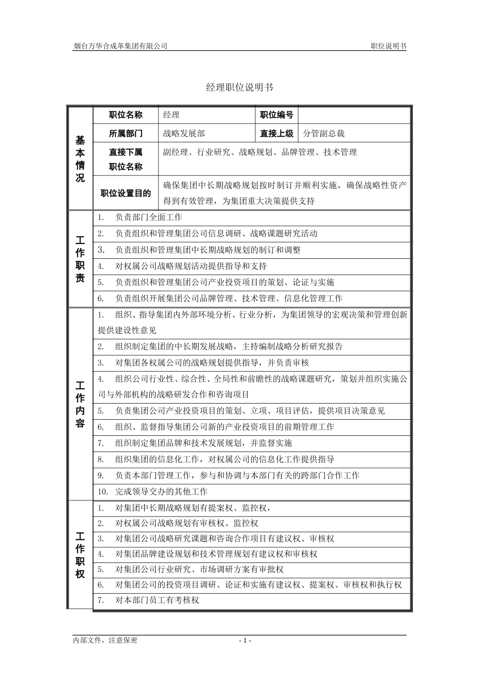 0战略发展部_经理_职位说明书.doc_第1页