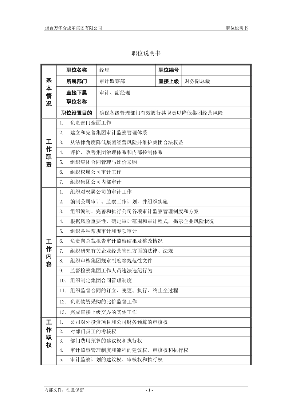 1审计监察部_经理_职位说明书.doc_第1页