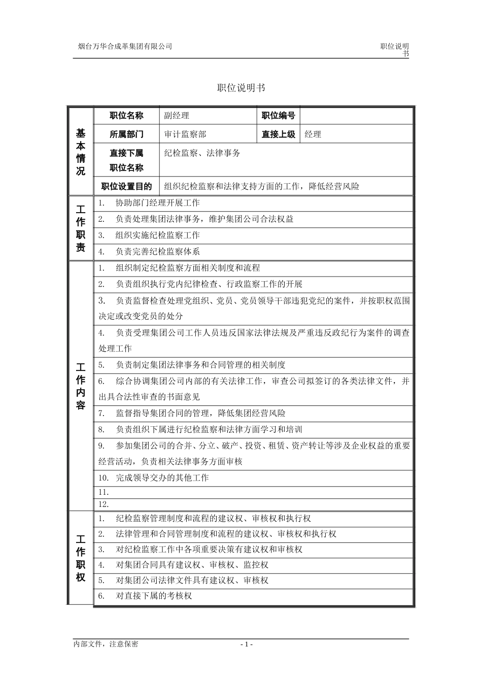 2审计监察部_副经理职_位说明书.doc_第1页