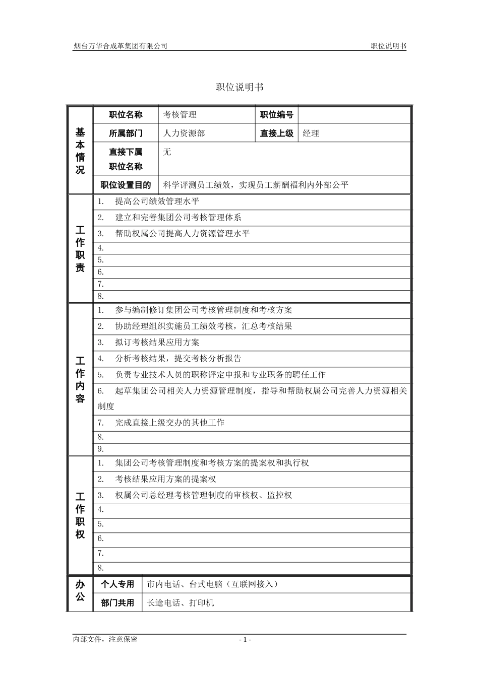 4人力资源部_考核管理_职位说明书.doc_第1页