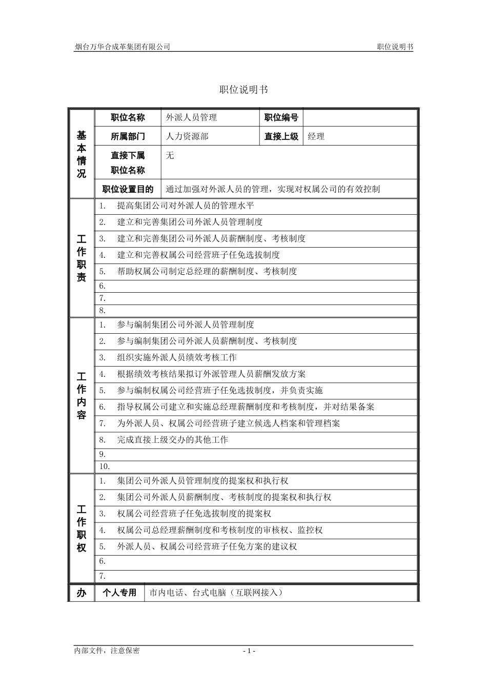 8人力资源部_外派人员管理_职位说明书.doc_第1页