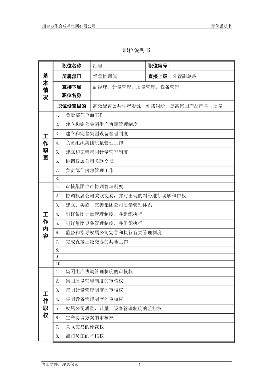 1经营协调部_经理_职位说明书.doc_第1页