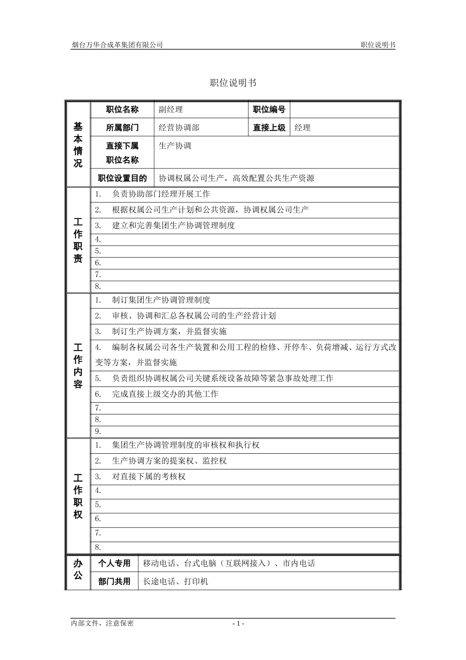 2经营协调部_副经理_职位说明书.doc_第1页