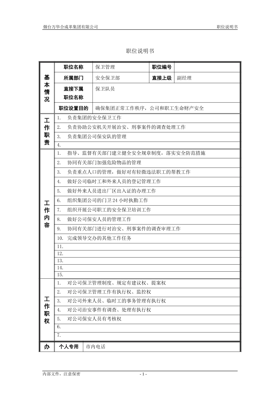 4安全保卫部_保卫管理_职位说明书.doc_第1页