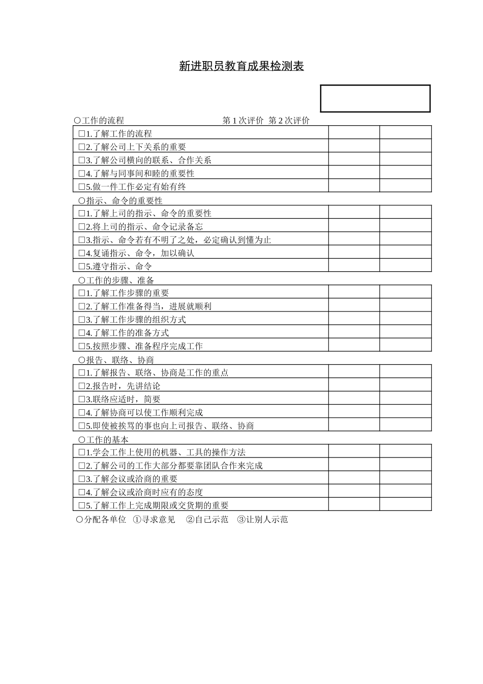 新进职员教育成果检验表.doc_第1页