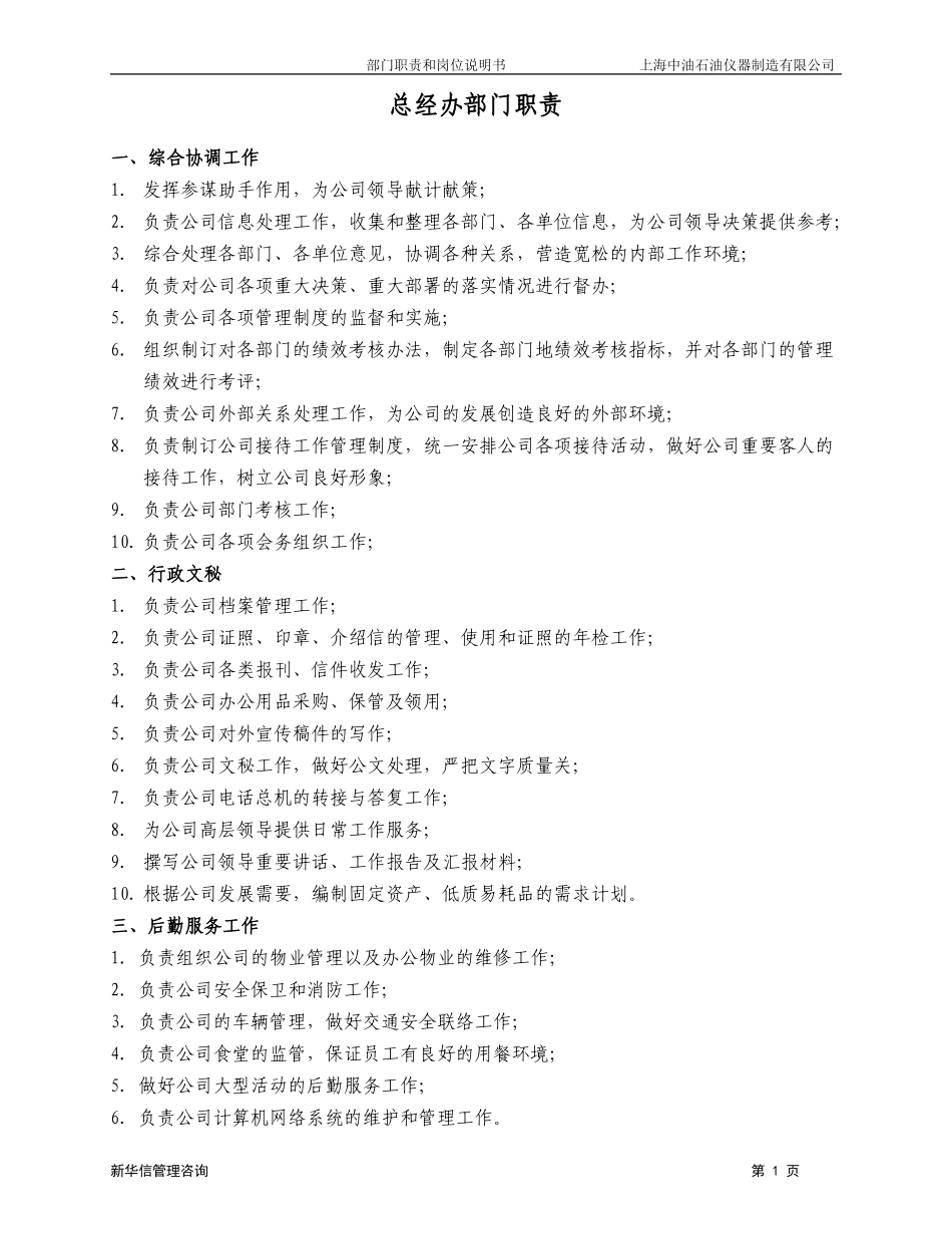上海中油岗位说明书－总经办020.doc_第1页