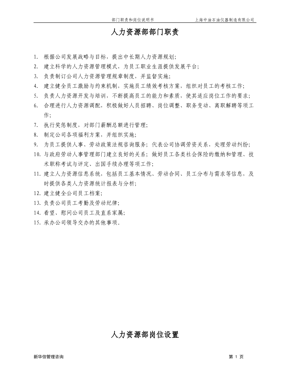 上海中油岗位说明书－人力资源部020.doc_第1页