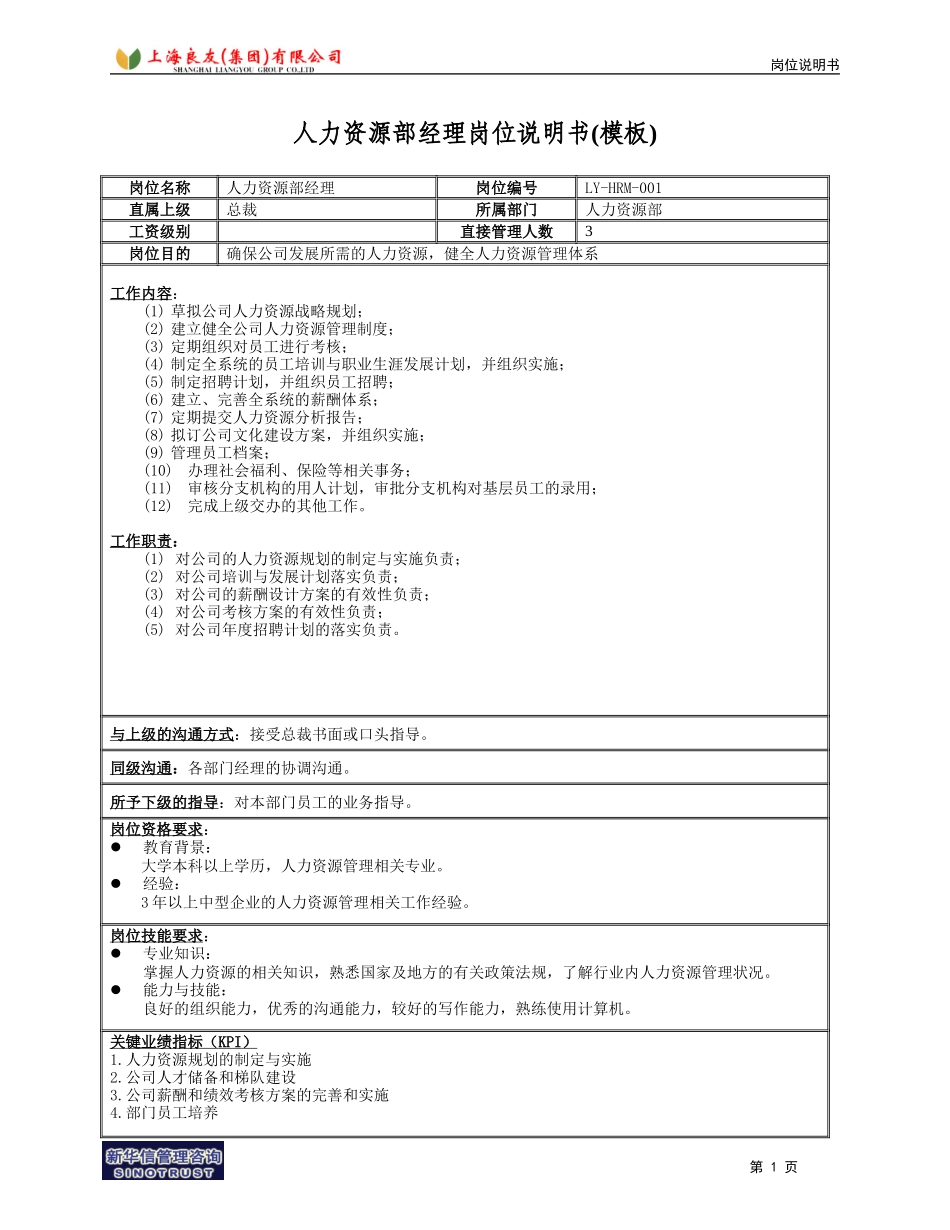 良友项目-岗位说明书样本-030408-罗.doc_第1页
