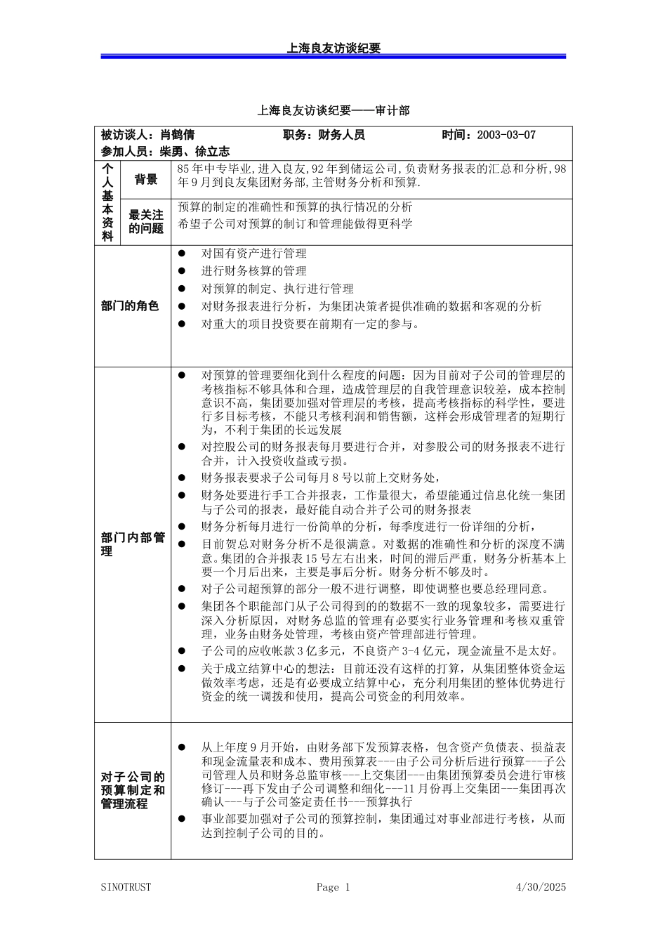 访谈纪录-财务部-030307-徐立志.doc_第1页