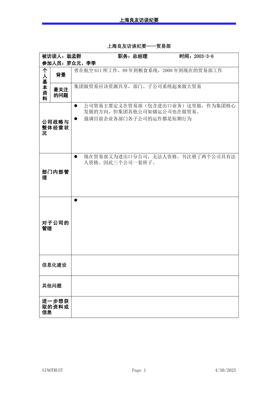 访谈纪录-贸易部翁孟群－030226-李季.doc_第1页