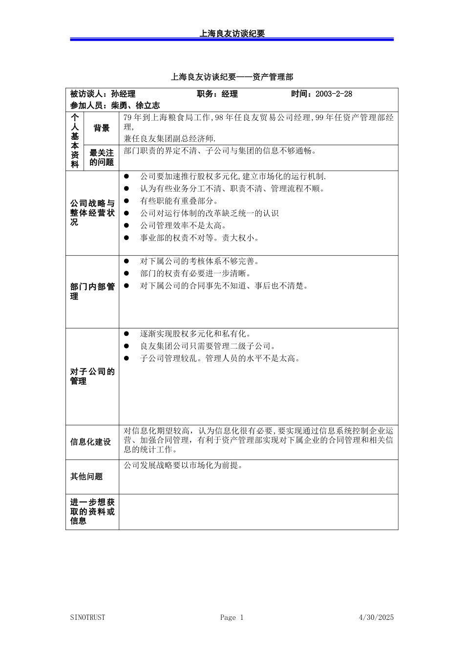 访谈纪录-资产管理部－030228-徐立志.doc_第1页