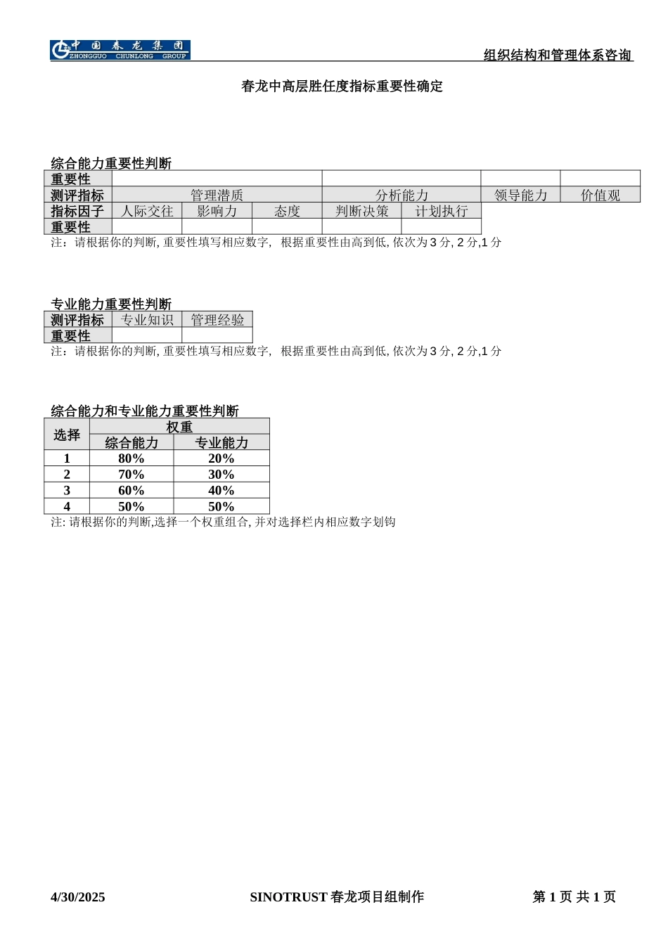 春龙中高层胜任度指标重要性确定.DOC_第1页