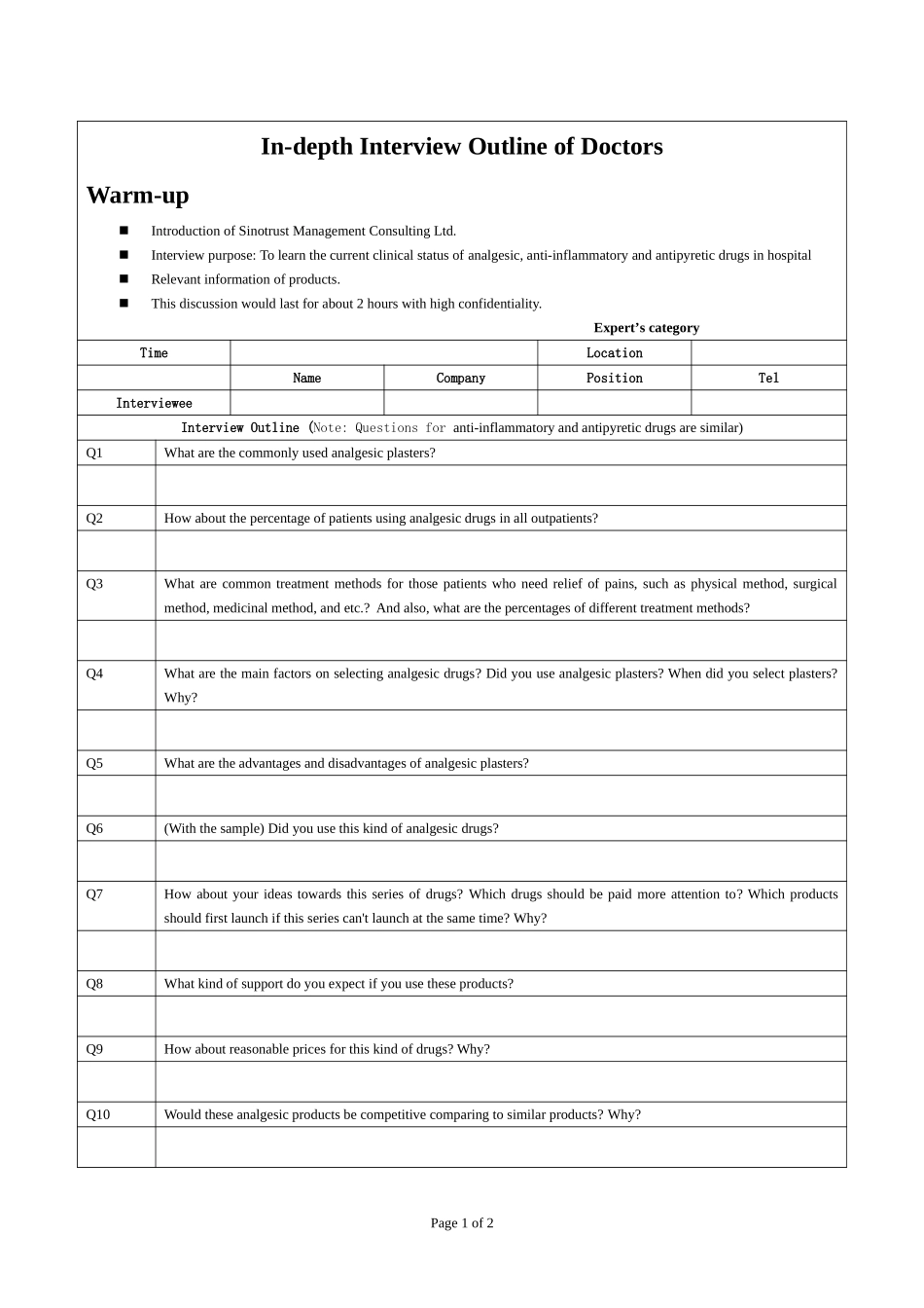 01－questionnaire for docter.doc_第1页