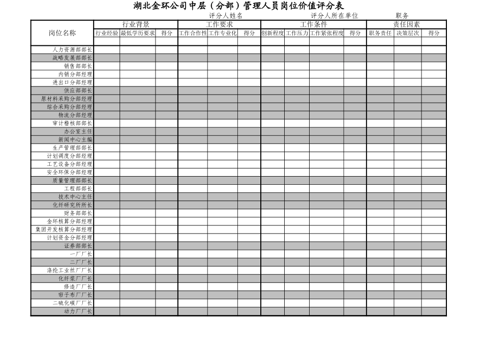 中层管理人员岗位价值打分表.xls_第1页