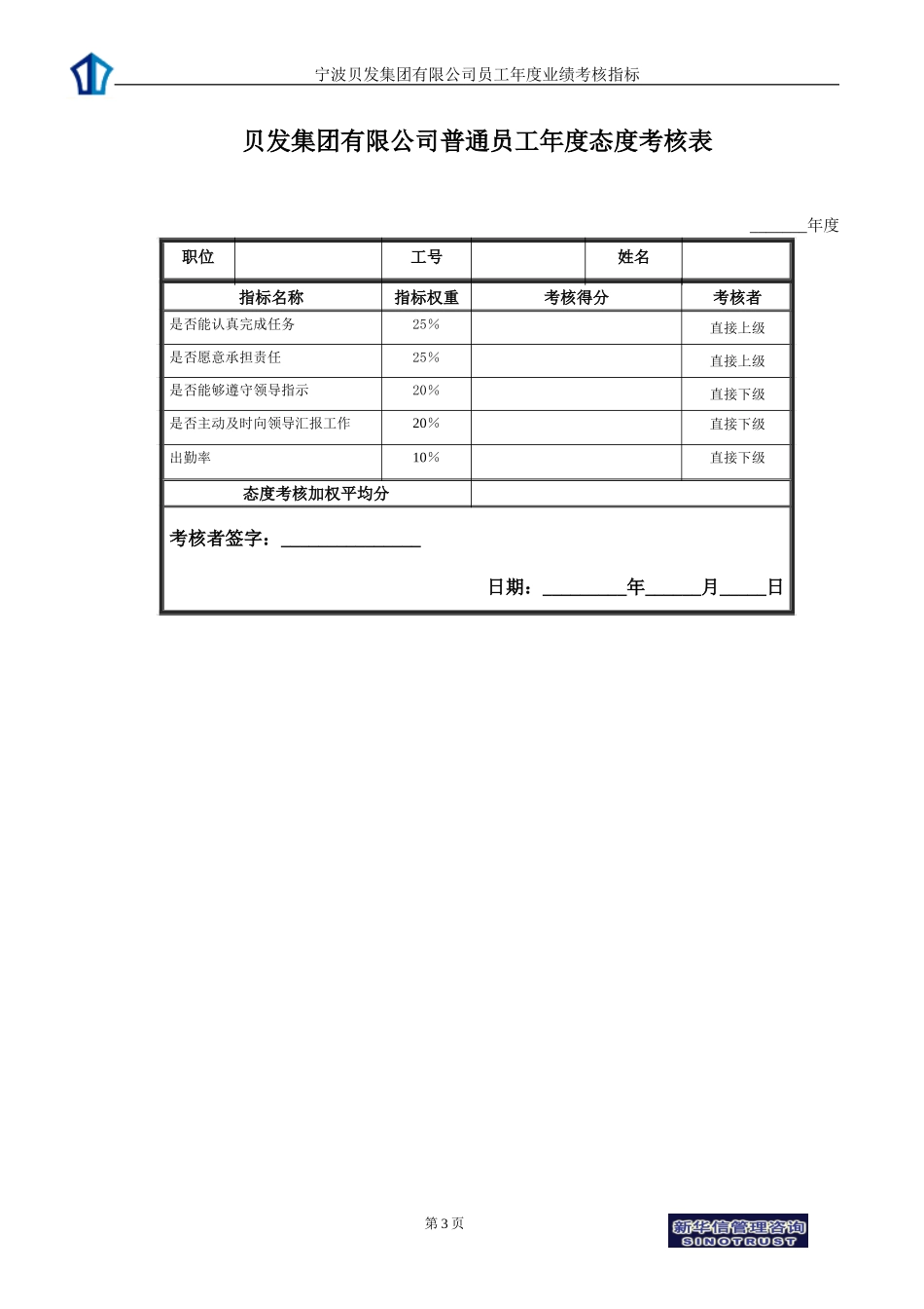 宁波贝发集团有限公司普通员工年度考核用表.doc_第3页