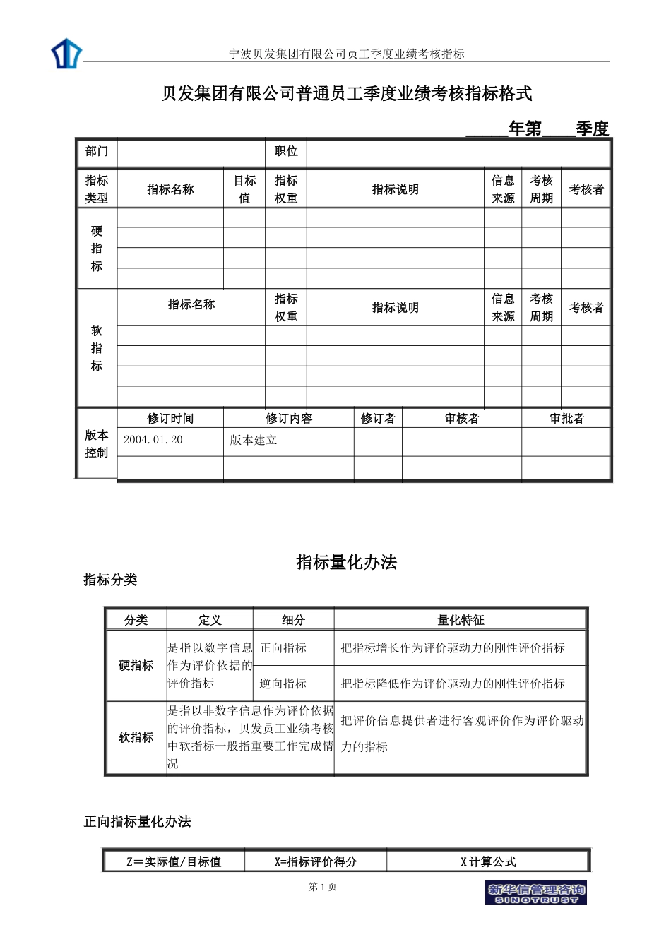 宁波贝发集团有限公司普通员工季度考核用表.doc_第1页