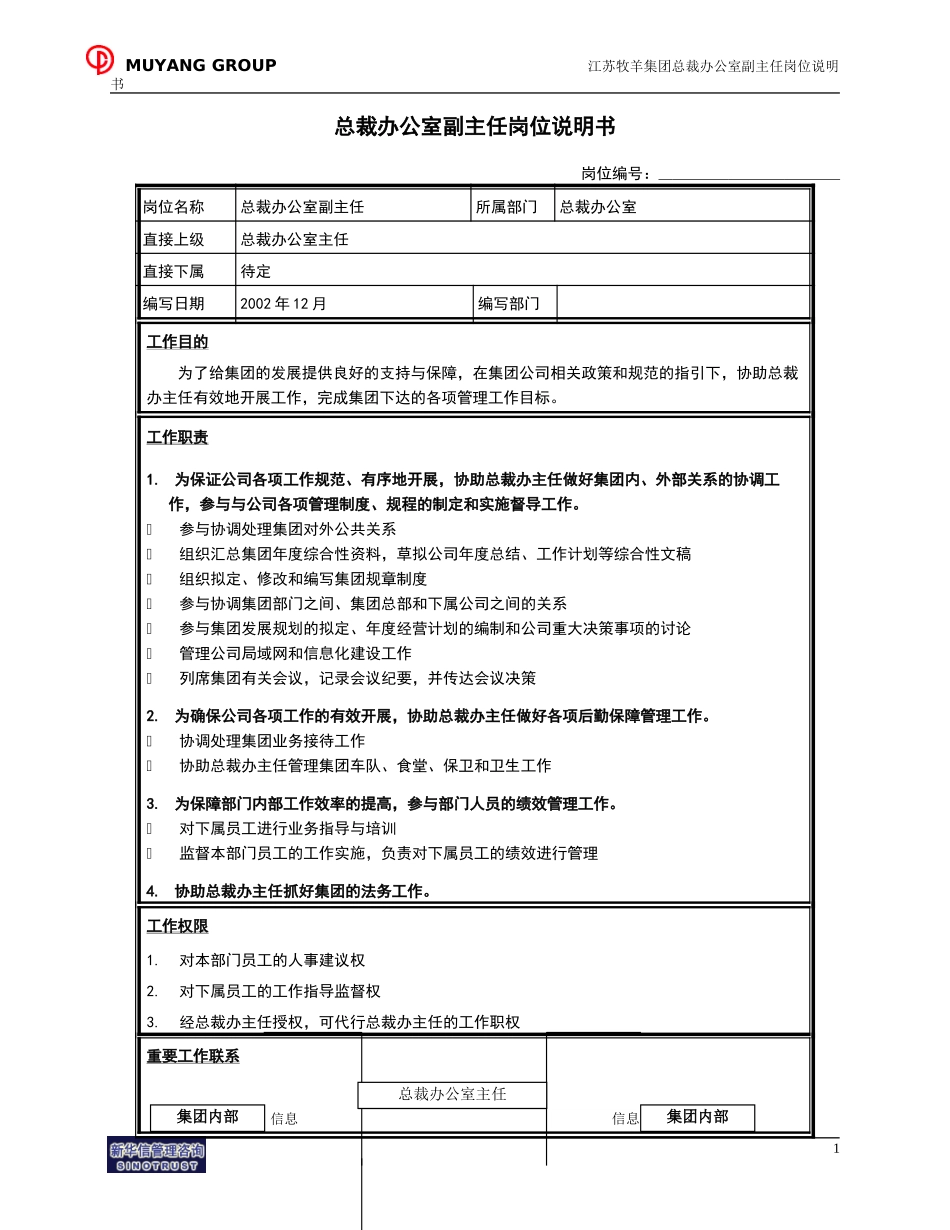 总裁办副主任岗位说明书.doc_第1页