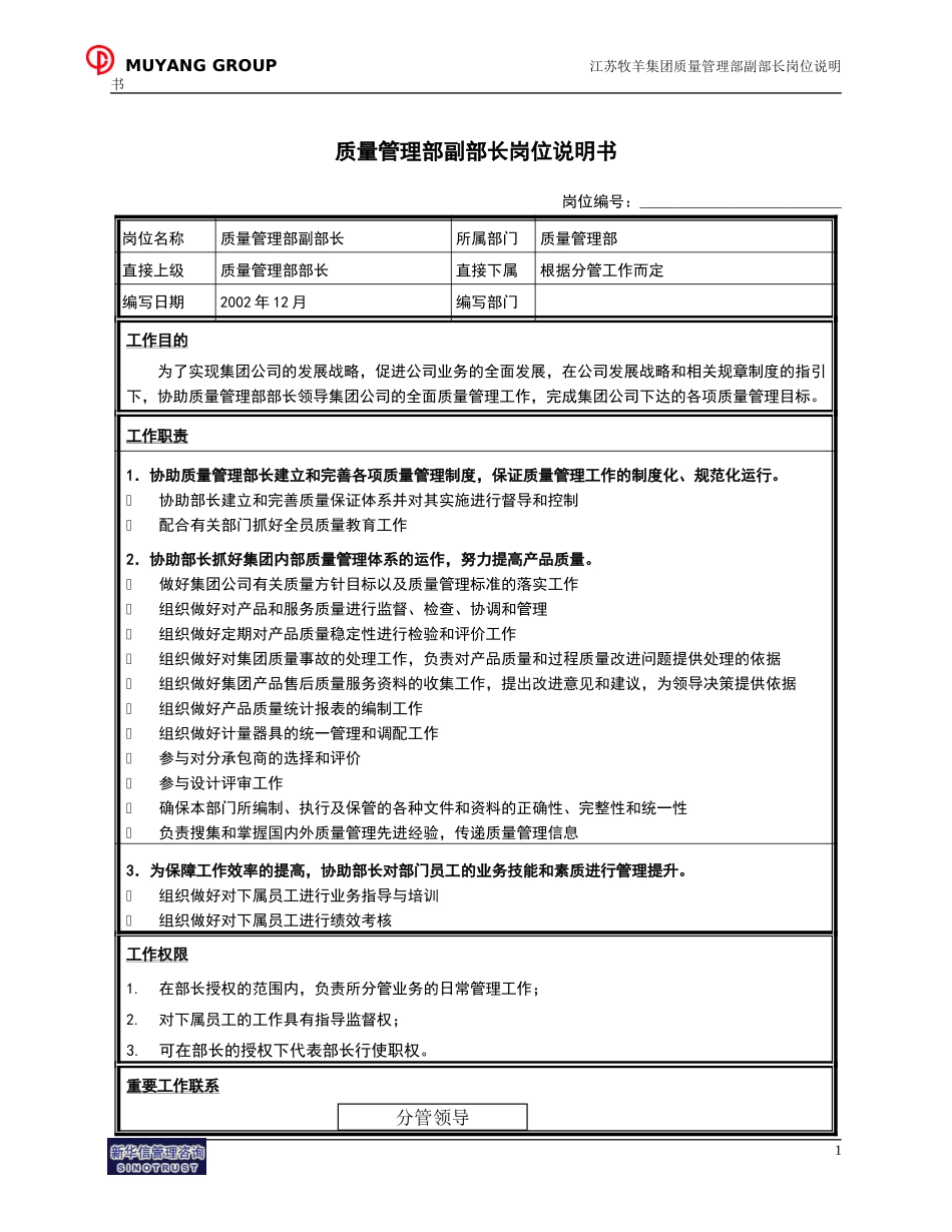 质管部副部长岗位说明书.doc_第1页
