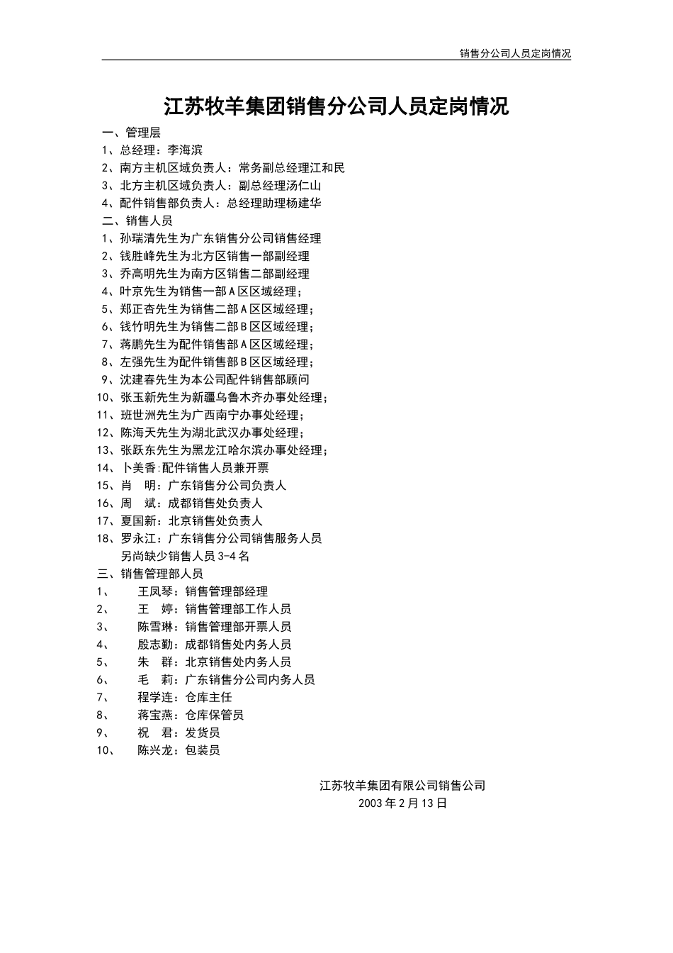 销售公司人员定岗情况0302.doc_第1页