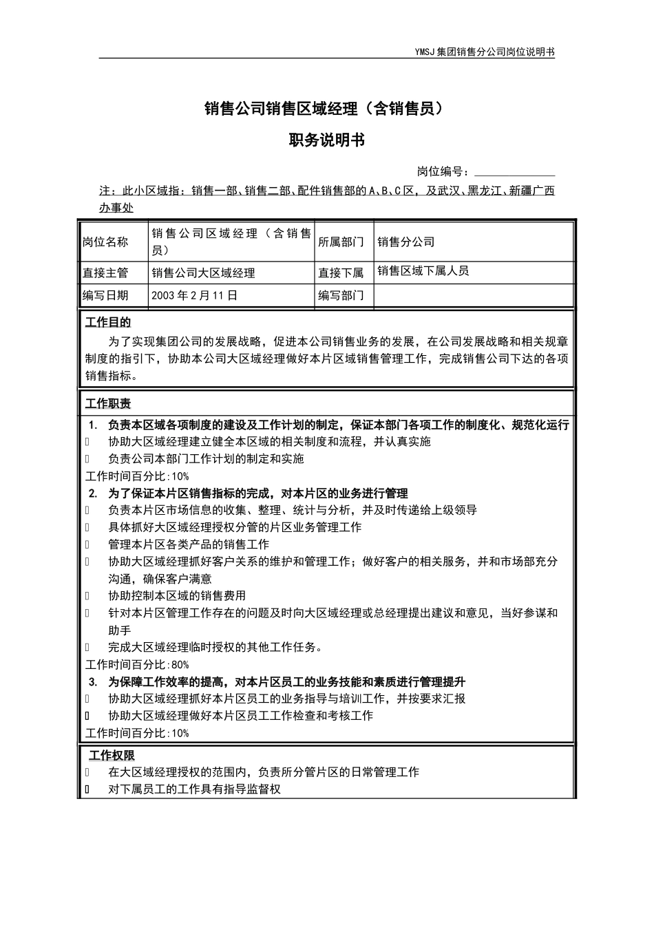 销售区域经理（销售员）岗位说明书KM版.doc_第1页
