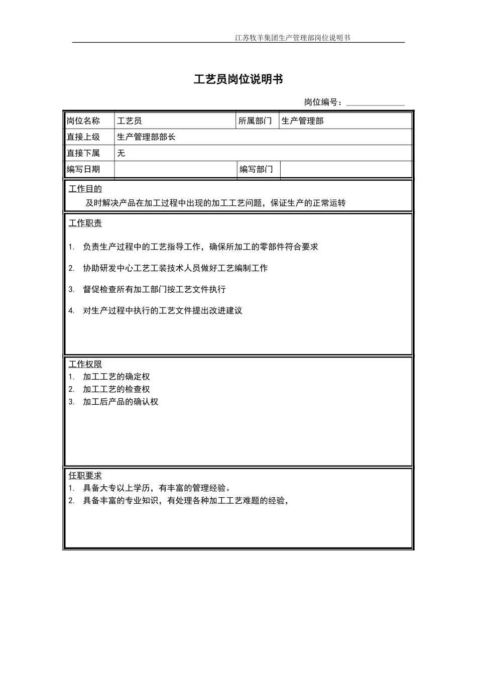 工艺员岗位说明书.doc_第1页