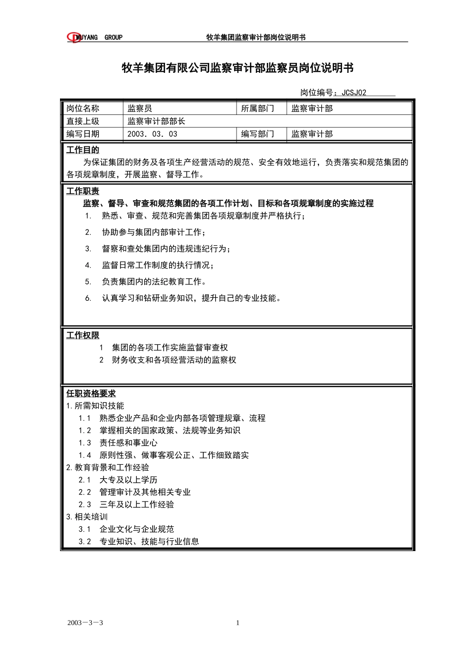 监察员岗位说明书.doc_第1页
