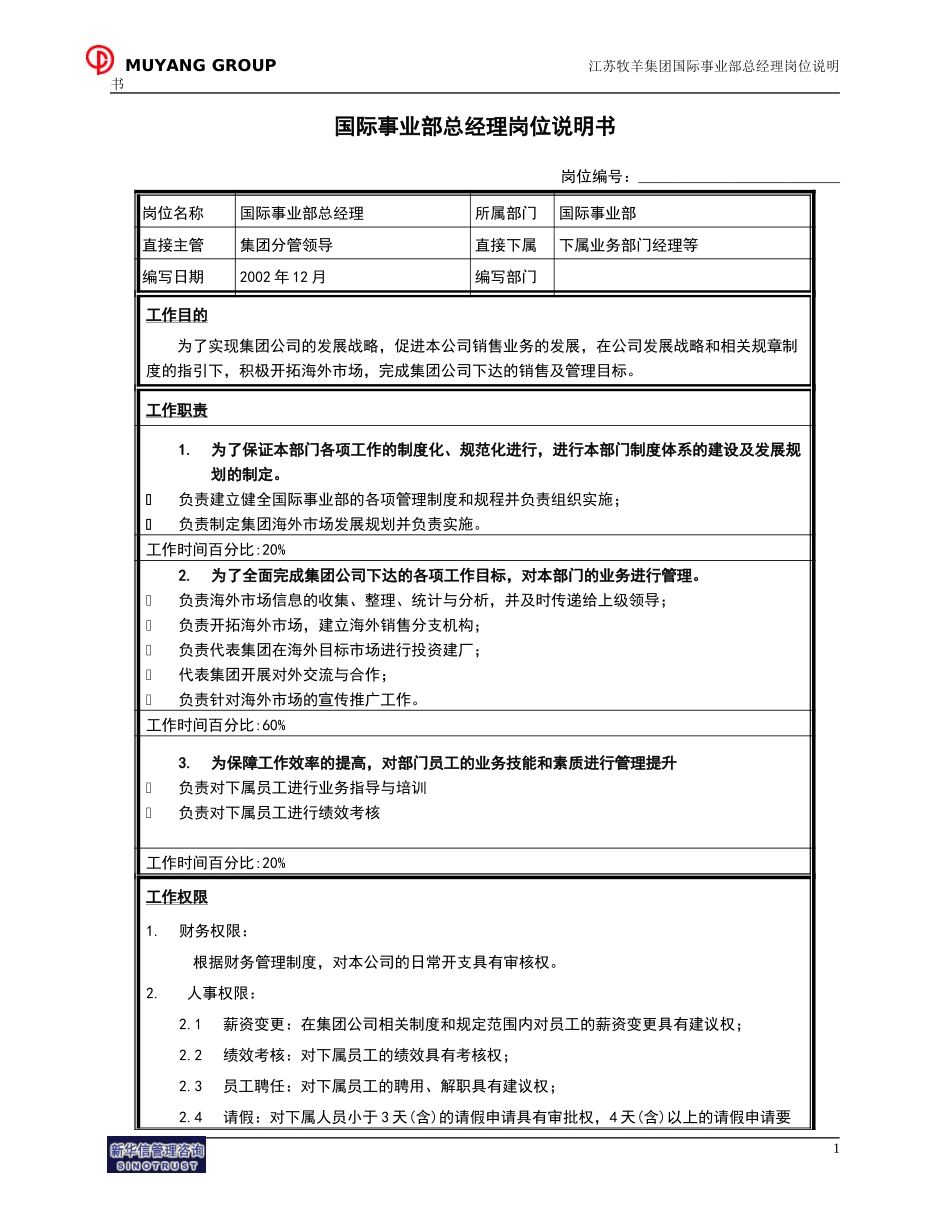 国际事业部总经理岗位说明书.doc_第1页