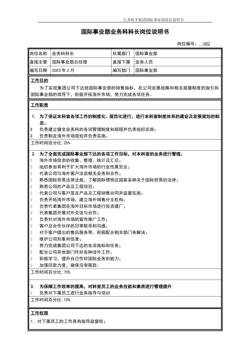 业务科科长岗位说明书.doc_第1页