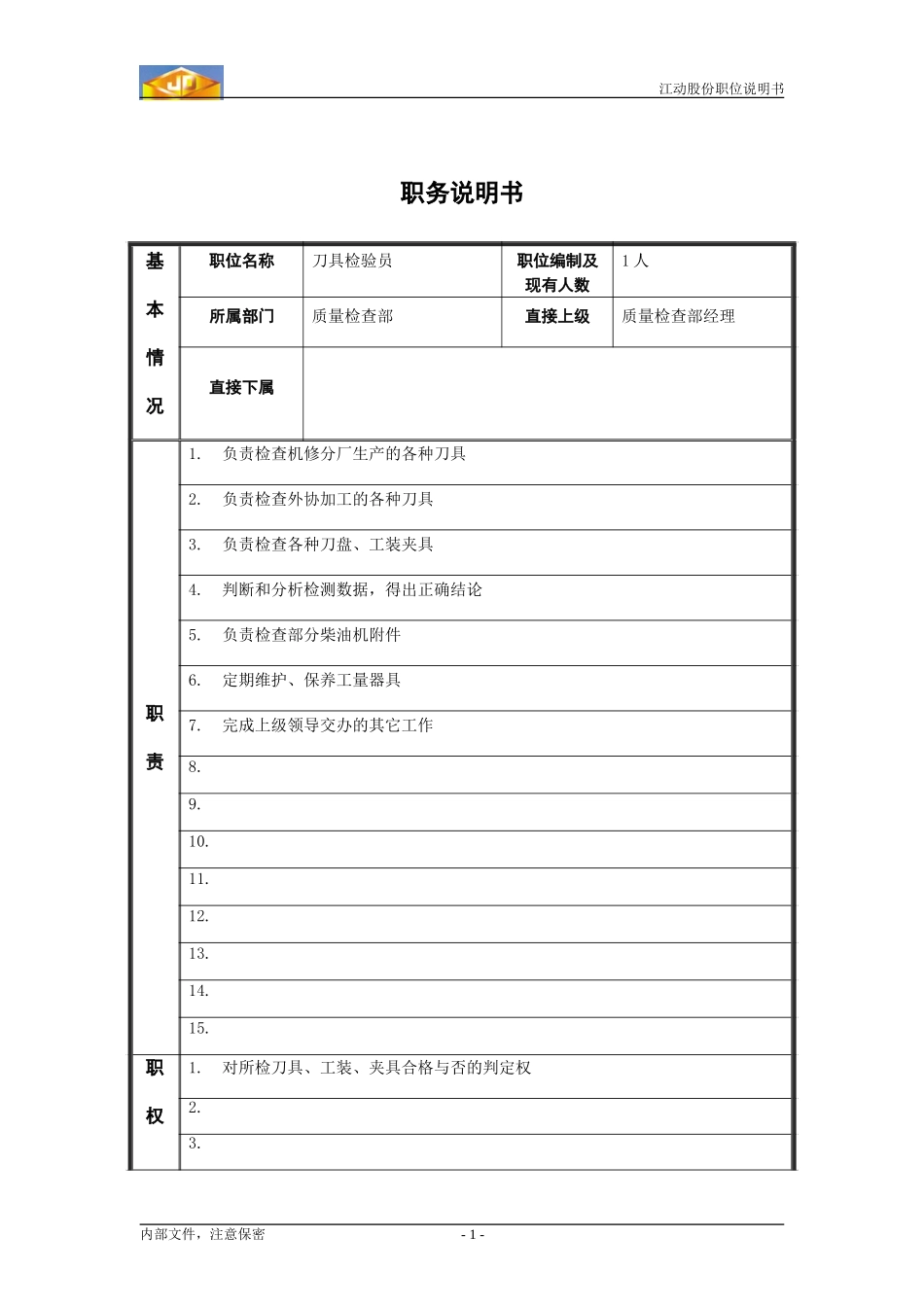 刀具检验员职位说明书.doc_第1页