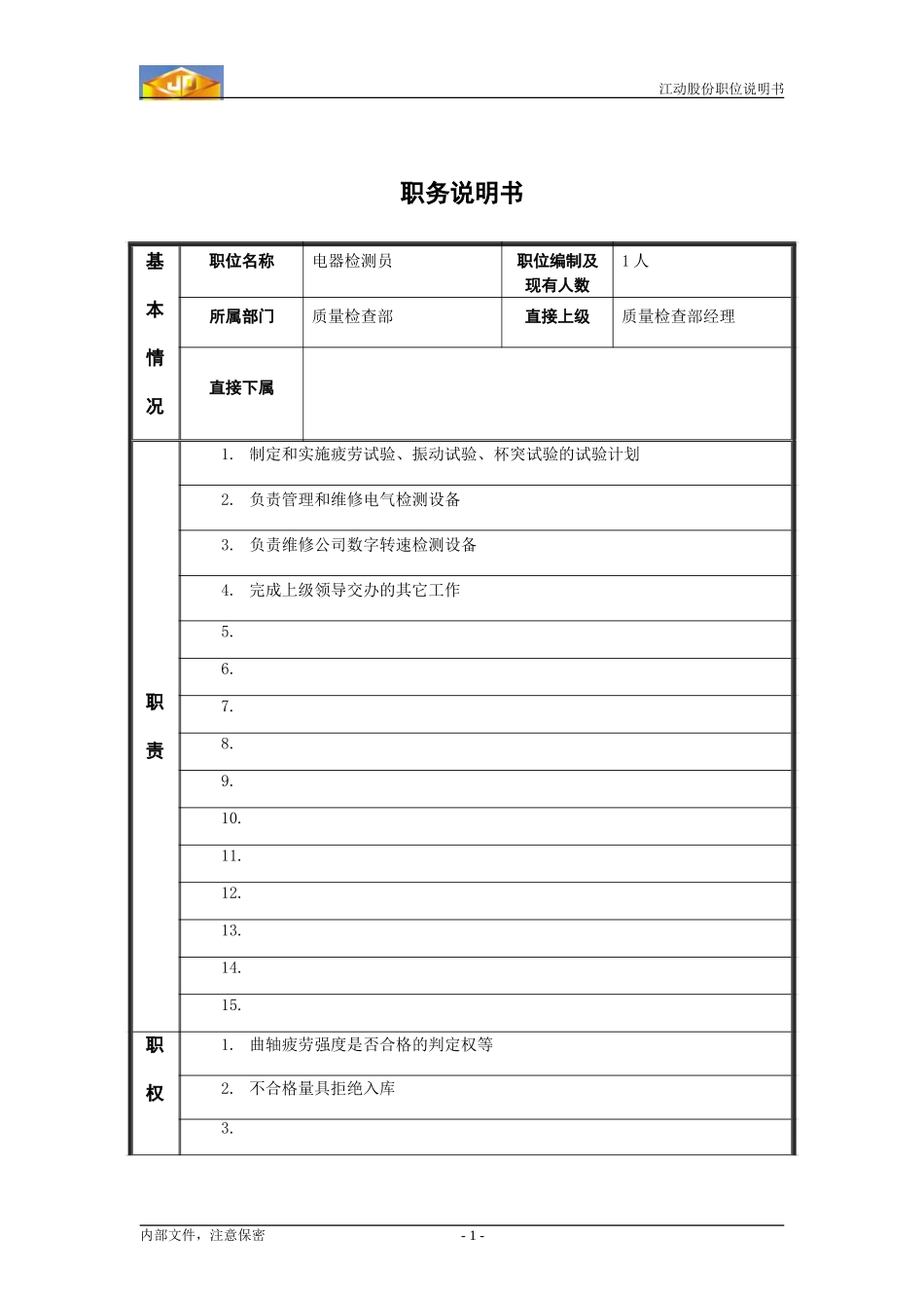 电器检测员职务说明书.doc_第1页