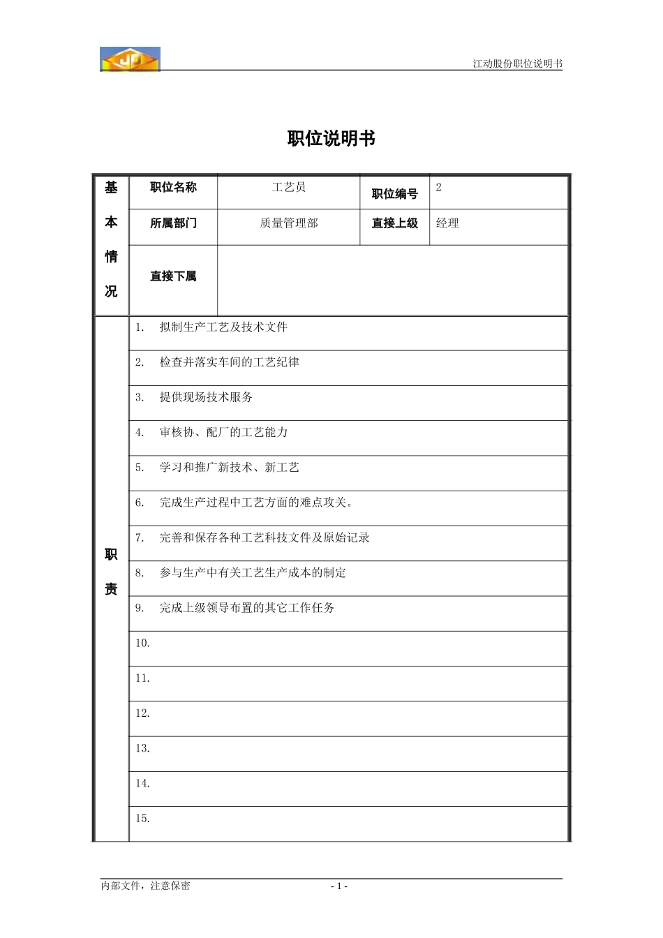 工艺员职位说明书.doc_第1页