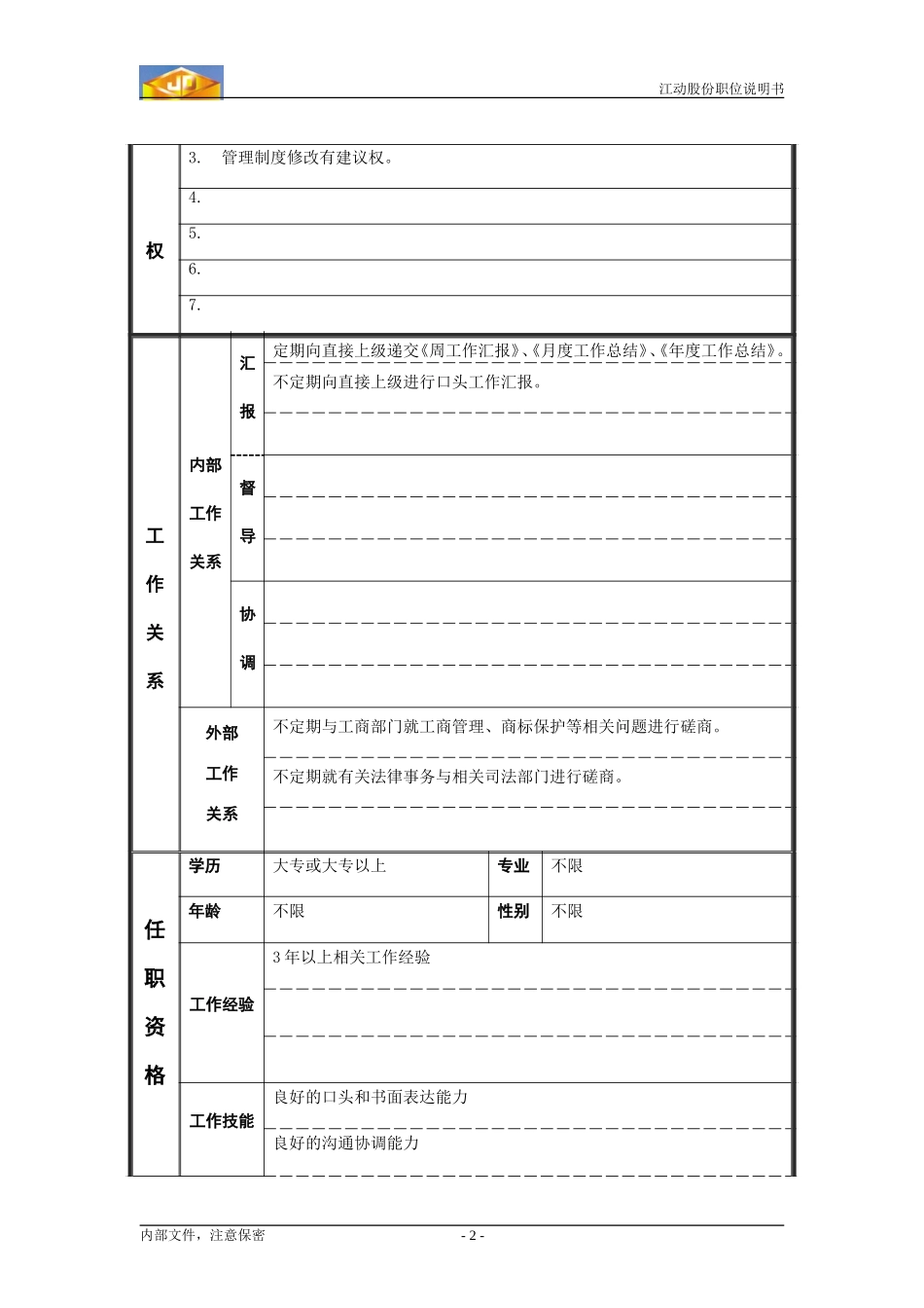 企管计划部合同管理员职位说明书.doc_第2页