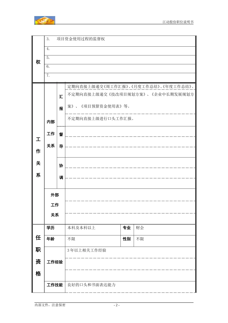 企管计划部投资规划员职位说明书.doc_第2页