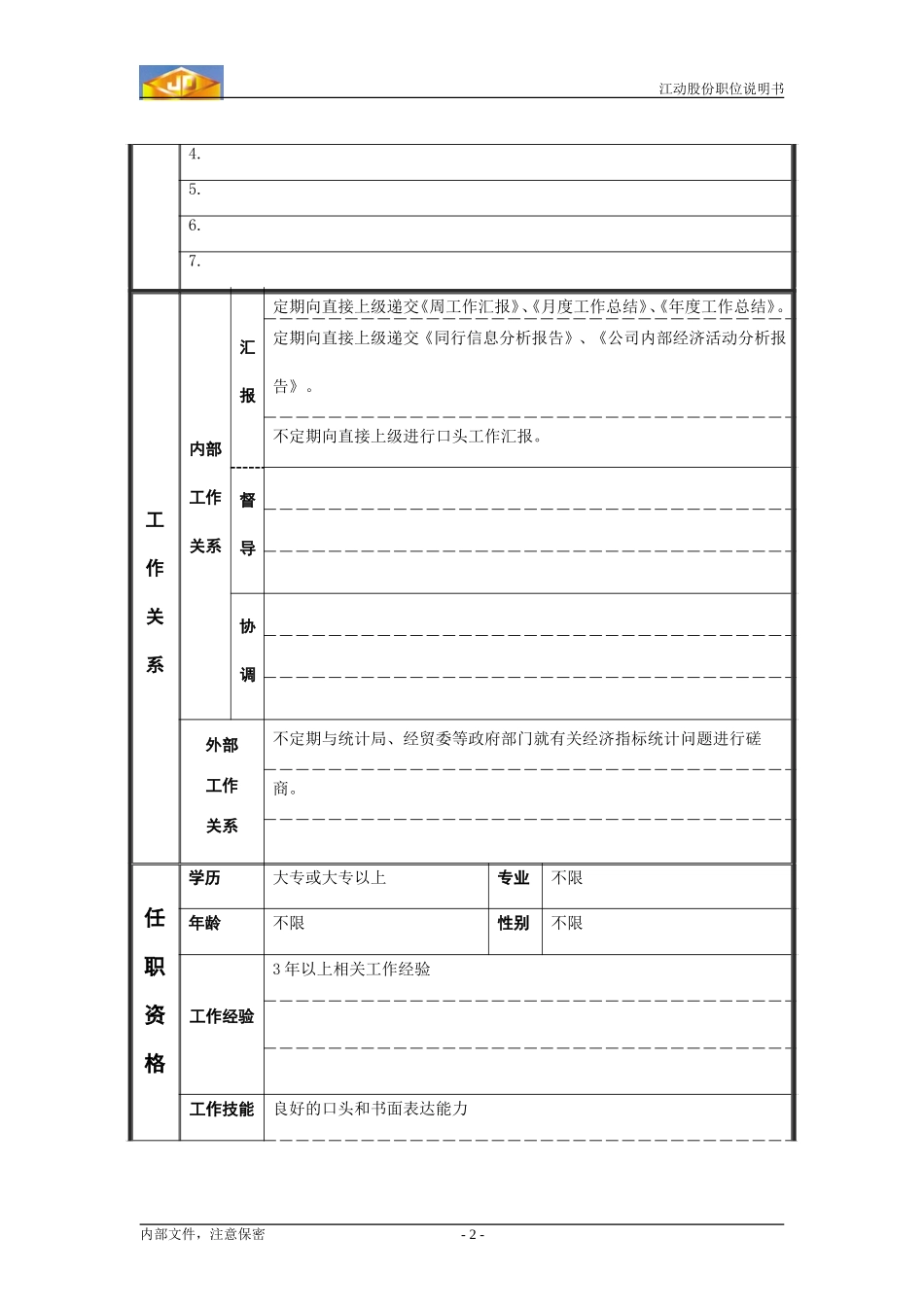企管计划部信息管理员职位说明书.doc_第2页