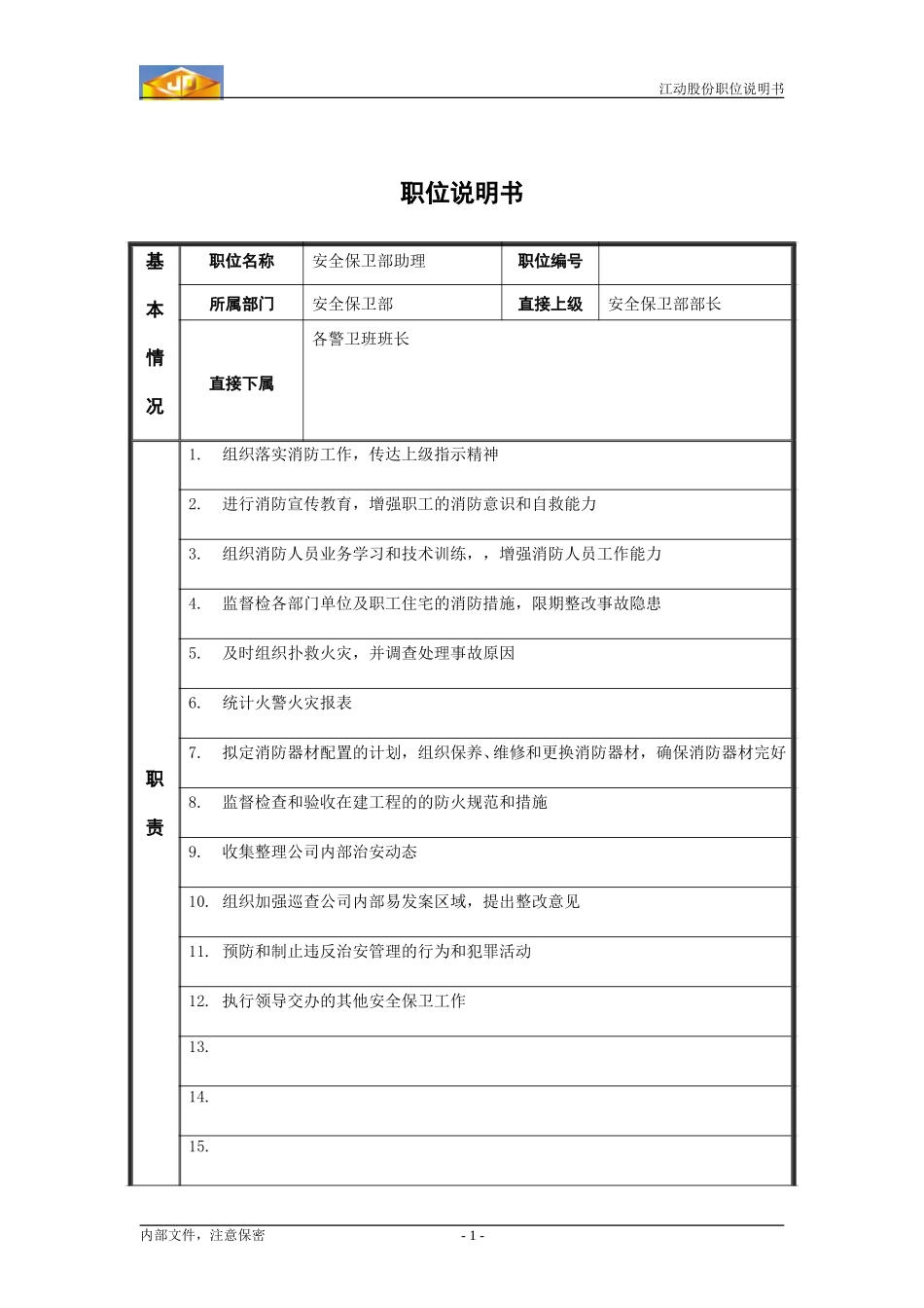 经理助理职务说明书.doc_第1页