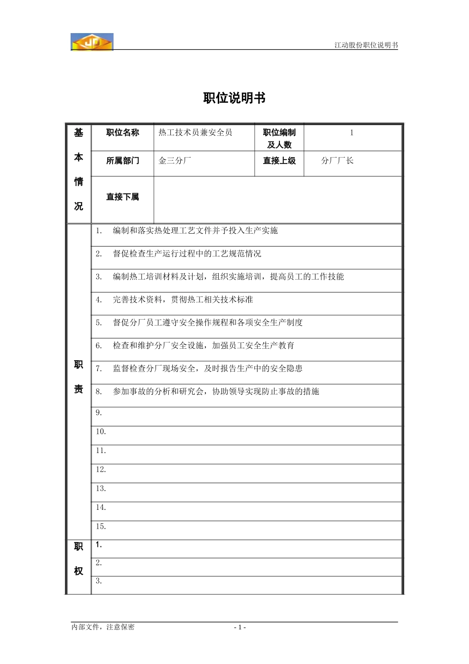 热工技术员兼安全员职位说明书.doc_第1页