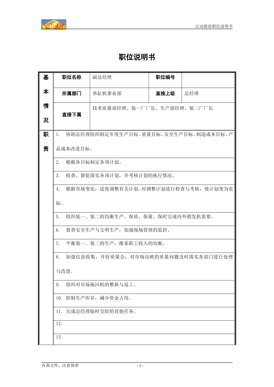 ZB职位说明书_副总经理.doc_第1页